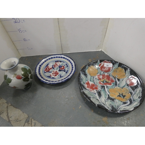 79 - Two Highland floral stoneware plates and spill vase. (3)&nbsp;