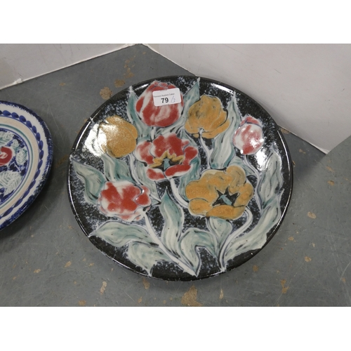 79 - Two Highland floral stoneware plates and spill vase. (3)&nbsp;