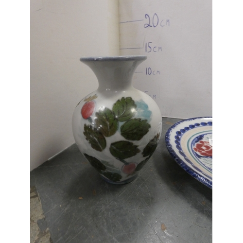 79 - Two Highland floral stoneware plates and spill vase. (3)&nbsp;