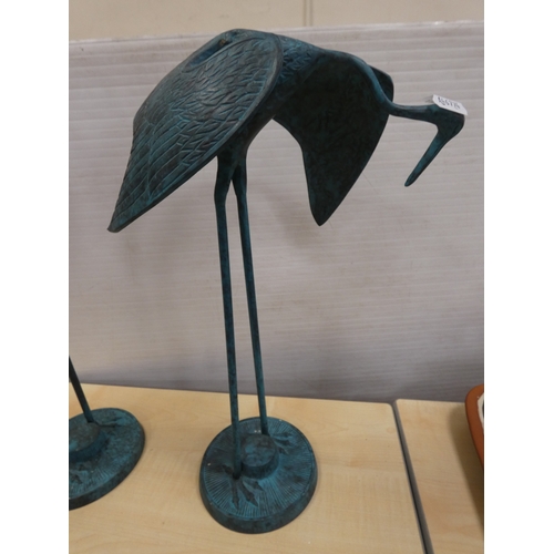 80 - Two large Indian painted metal figures of cranes.