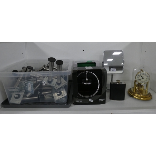 89 - Shelf lot of modern bathroom fittings to include shaving mirror, towel ring and holders etc.