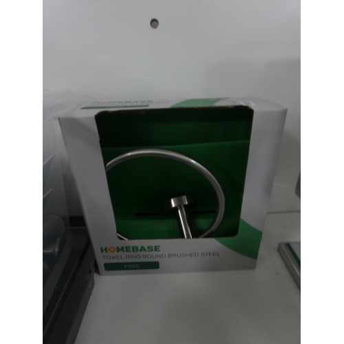 89 - Shelf lot of modern bathroom fittings to include shaving mirror, towel ring and holders etc.