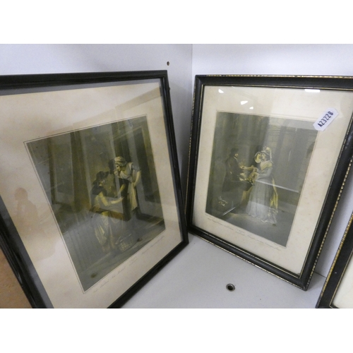 91 - Group of Cries of London prints, bone china plates depicting 17th century portraits, resin group of ... 