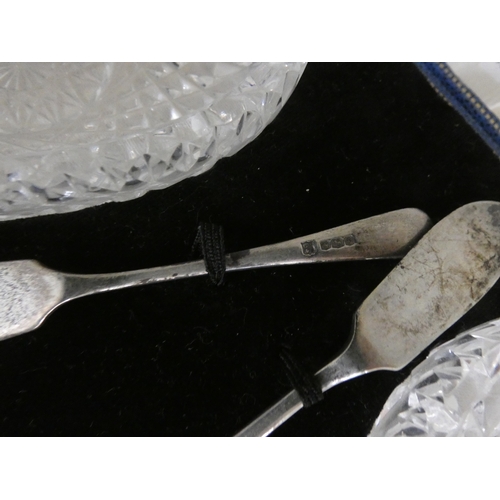 96 - Two shelves of glasses to include set of six Bristol blue coloured conical wine glasses, decanters a... 