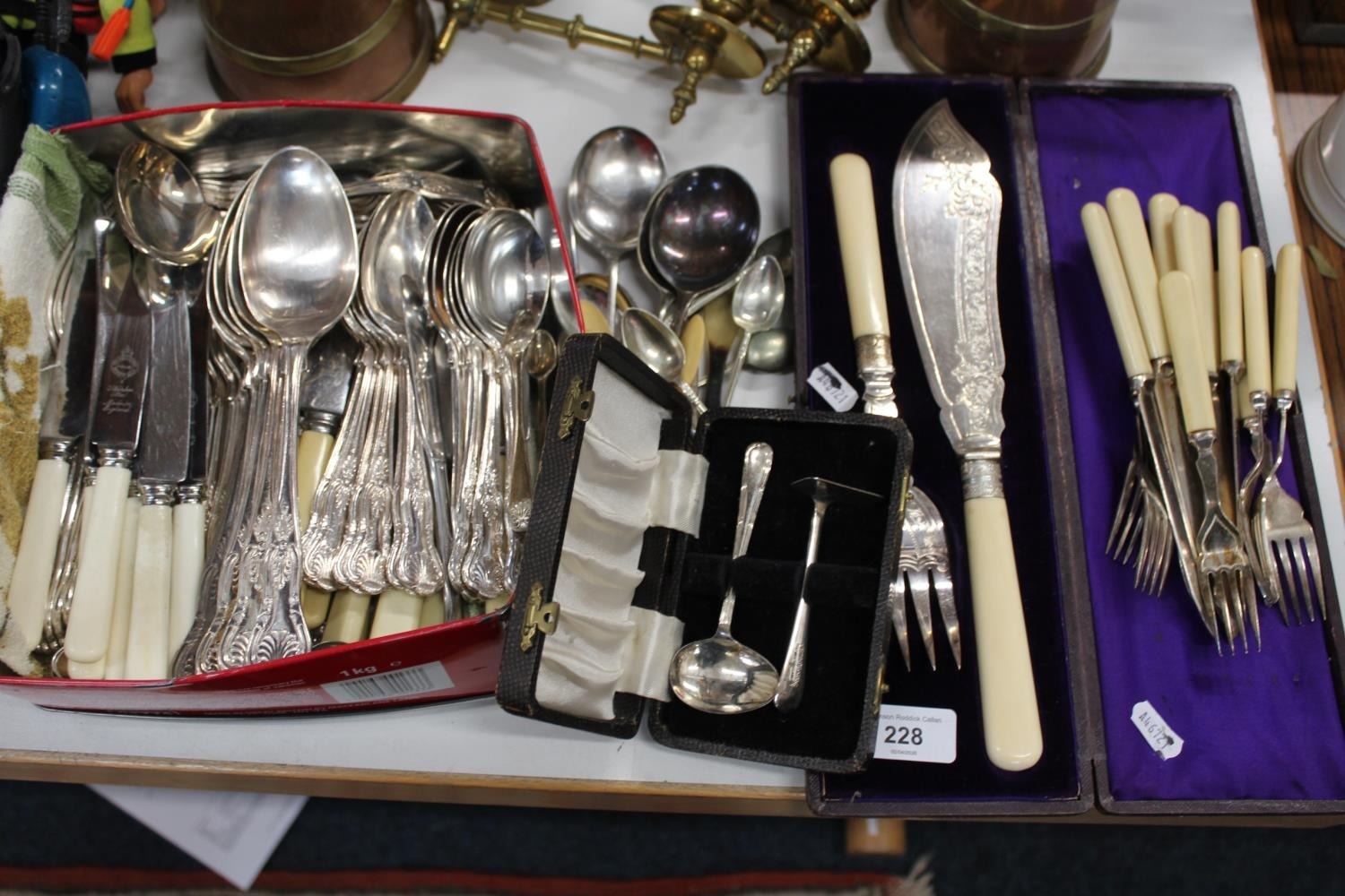 Silver-plated and other flatware to include ivorine handled fish ...