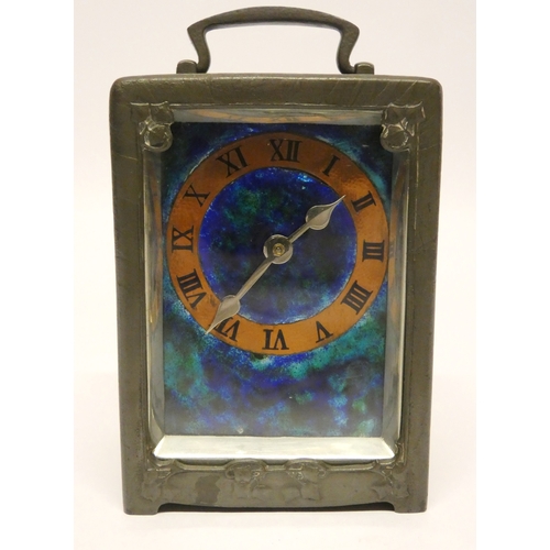 241 - Rex Silver for Liberty & CoArt Nouveau Tudric pewter carriage clock, the case with stylised ivy ... 