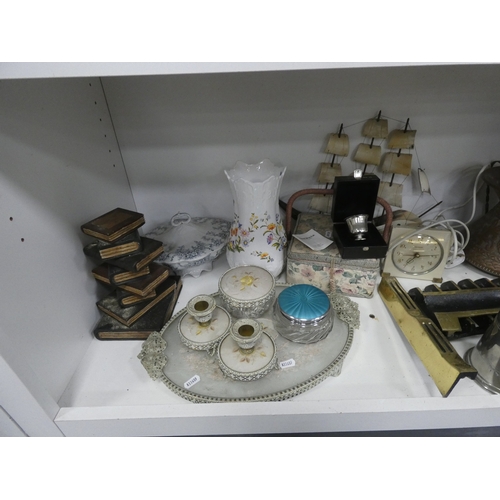 112 - China, sundries, glass to include an Aynsley vase, dressing table items, fire grate, Hornsea storage... 