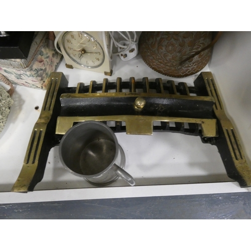 112 - China, sundries, glass to include an Aynsley vase, dressing table items, fire grate, Hornsea storage... 