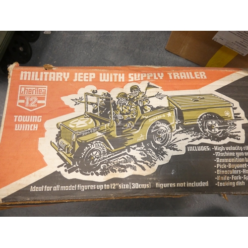 40 - Three boxes of assorted toys to include Action Men - tank, military jeep, Matchbox figures etc.&nbsp... 