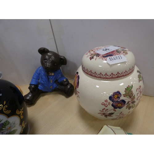56 - Group of porcelain and collectables to include Delft themed owl figure, teddy bear, boxes etc.&nbsp;