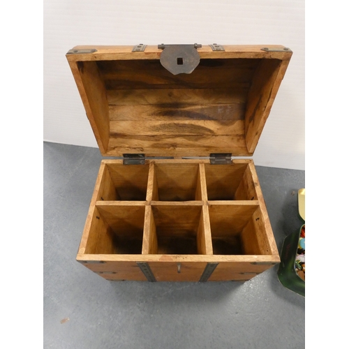 62 - Collection of assorted toy figures in a tin, and domed collectors box with fitted interior.