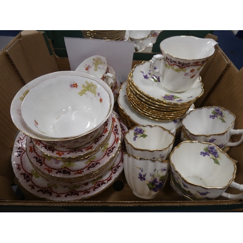 8 - Two boxes of part china tea and dinnerwares to include Adderley & Co etc.&nbsp;