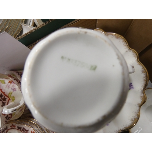 8 - Two boxes of part china tea and dinnerwares to include Adderley & Co etc.&nbsp;
