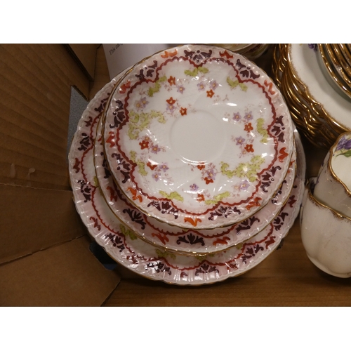 8 - Two boxes of part china tea and dinnerwares to include Adderley & Co etc.&nbsp;