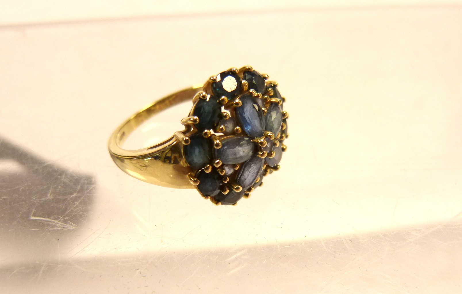 9ct gold blue gemset and diamond ladies ring by QVC, set with two ...