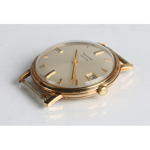 50 - 9ct gold Record De lux wristwatch with date apperture and no strap, gross weight 26.2g.