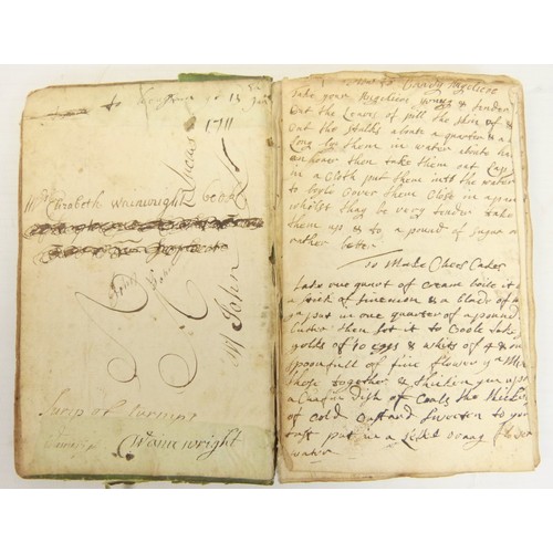 100 - WAINWRIGHT ELIZABETH.  Early 18th century manuscript recipe book.  A Queen Anne period 8vo volume cl... 