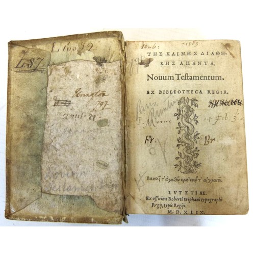 104 - ESTIENNE ROBERT (Pubs).  Novum Testamentum ex Bibliotheca Regia, Greek text in Garamont`s Cicero fou... 
