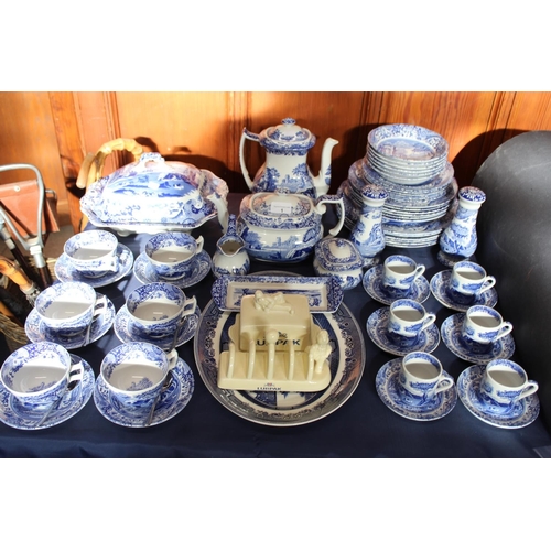 1 - Spode Italian pattern dinner, tea and coffee set to include tureen, coffee pot, tea pot, dinner plat... 