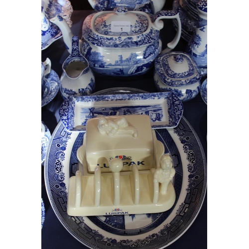 1 - Spode Italian pattern dinner, tea and coffee set to include tureen, coffee pot, tea pot, dinner plat... 