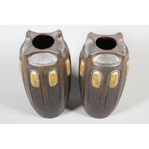 10 - Pair of Bretby style Clanta pattern 2346 vases, 25cm tall.&nbsp;