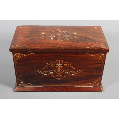 13 - 19th century rosewood, mahogany and marquetry inlaid stationary box with fitted interior and fall fr... 