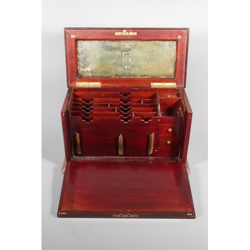 13 - 19th century rosewood, mahogany and marquetry inlaid stationary box with fitted interior and fall fr... 