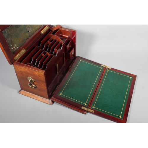 13 - 19th century rosewood, mahogany and marquetry inlaid stationary box with fitted interior and fall fr... 