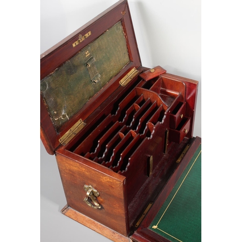 13 - 19th century rosewood, mahogany and marquetry inlaid stationary box with fitted interior and fall fr... 