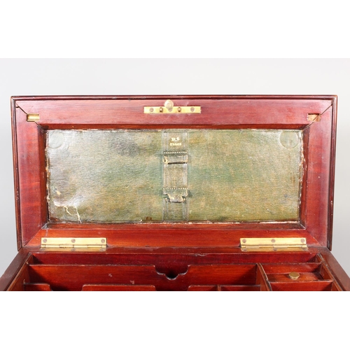 13 - 19th century rosewood, mahogany and marquetry inlaid stationary box with fitted interior and fall fr... 