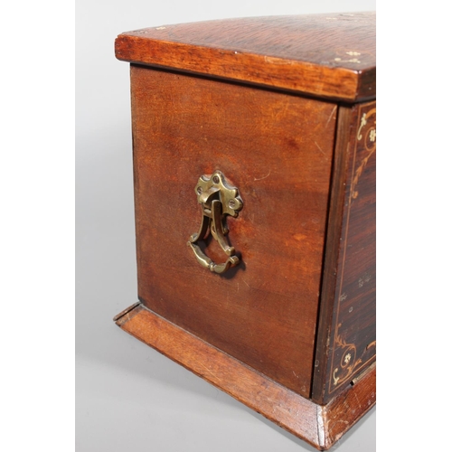 13 - 19th century rosewood, mahogany and marquetry inlaid stationary box with fitted interior and fall fr... 