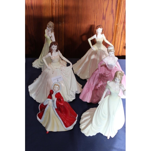 2 - Figurines to include Coalport Token of Love x2, Ladies of Fashion Susan x2, Millennium Debut, and Do... 