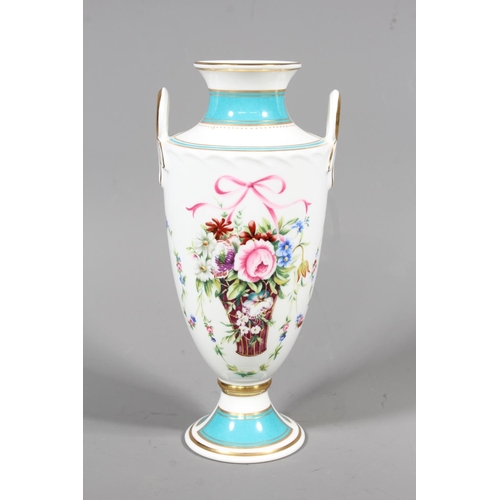 20 - Minton bone china 'Minton Rose Basket' urn vase, 23cm tall.