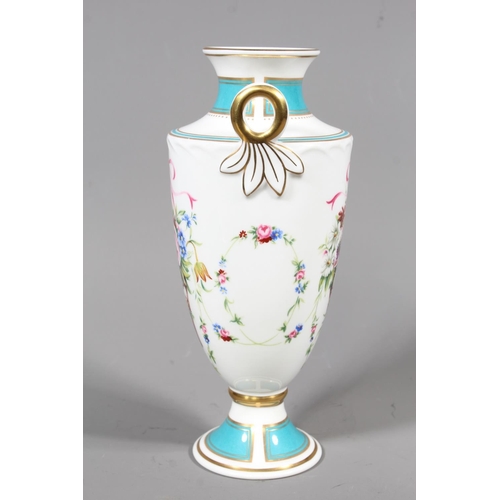20 - Minton bone china 'Minton Rose Basket' urn vase, 23cm tall.