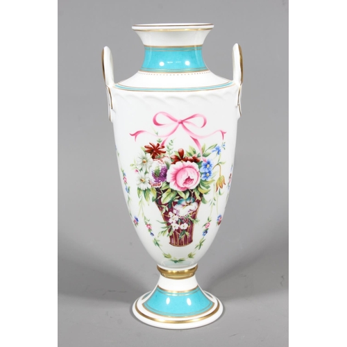 20 - Minton bone china 'Minton Rose Basket' urn vase, 23cm tall.