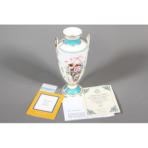 20 - Minton bone china 'Minton Rose Basket' urn vase, 23cm tall.