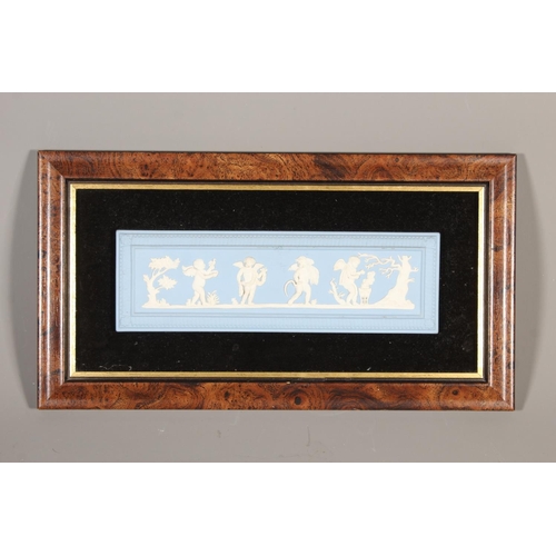 26 - Wedgwood jasperware plaque decorated with cherubs, 23cm x 8cm, frame 34cm x 19cm.&nbsp;