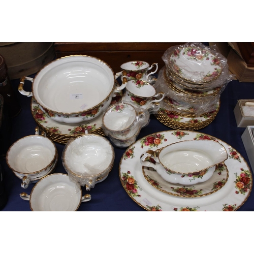 31 - Royal Albert Old Country Roses tea and dinner ware to include ashet, sauce boat, twin handled soup b... 