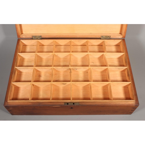 32 - Oak hinge top specimen box with compartmentalised lift out tray, 45cm long.&nbsp;