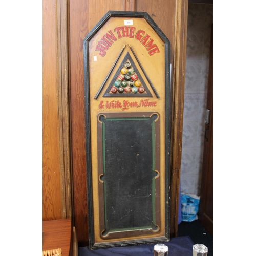 38 - Join The Game snooker wall plaque, 111cm x 40cm.&nbsp;