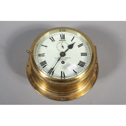 53 - Brass bulk head wall clock H Williamson Ltd of London, 20cm diameter.
