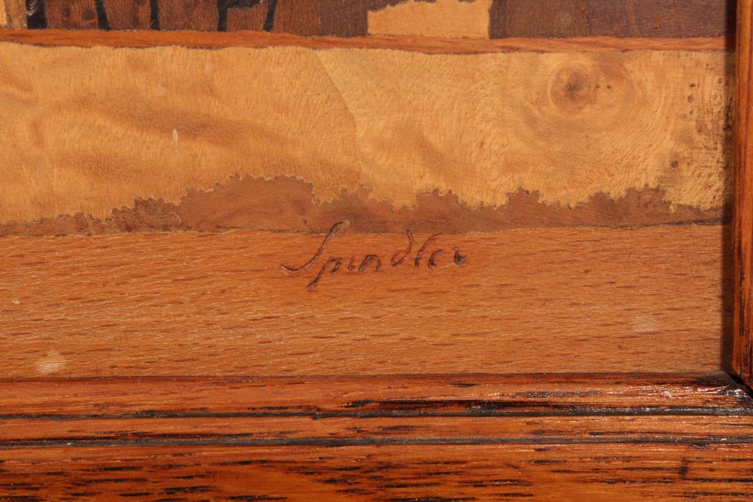 SPINDLER, pair of Sorrento style marquetry inlaid panels, signed lower ...