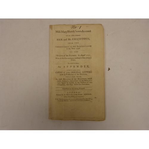 96 - BLANDY MISS MARY.  ... Own Account of the Affair Between Her & Mr Cranstoun from the Commencemen... 