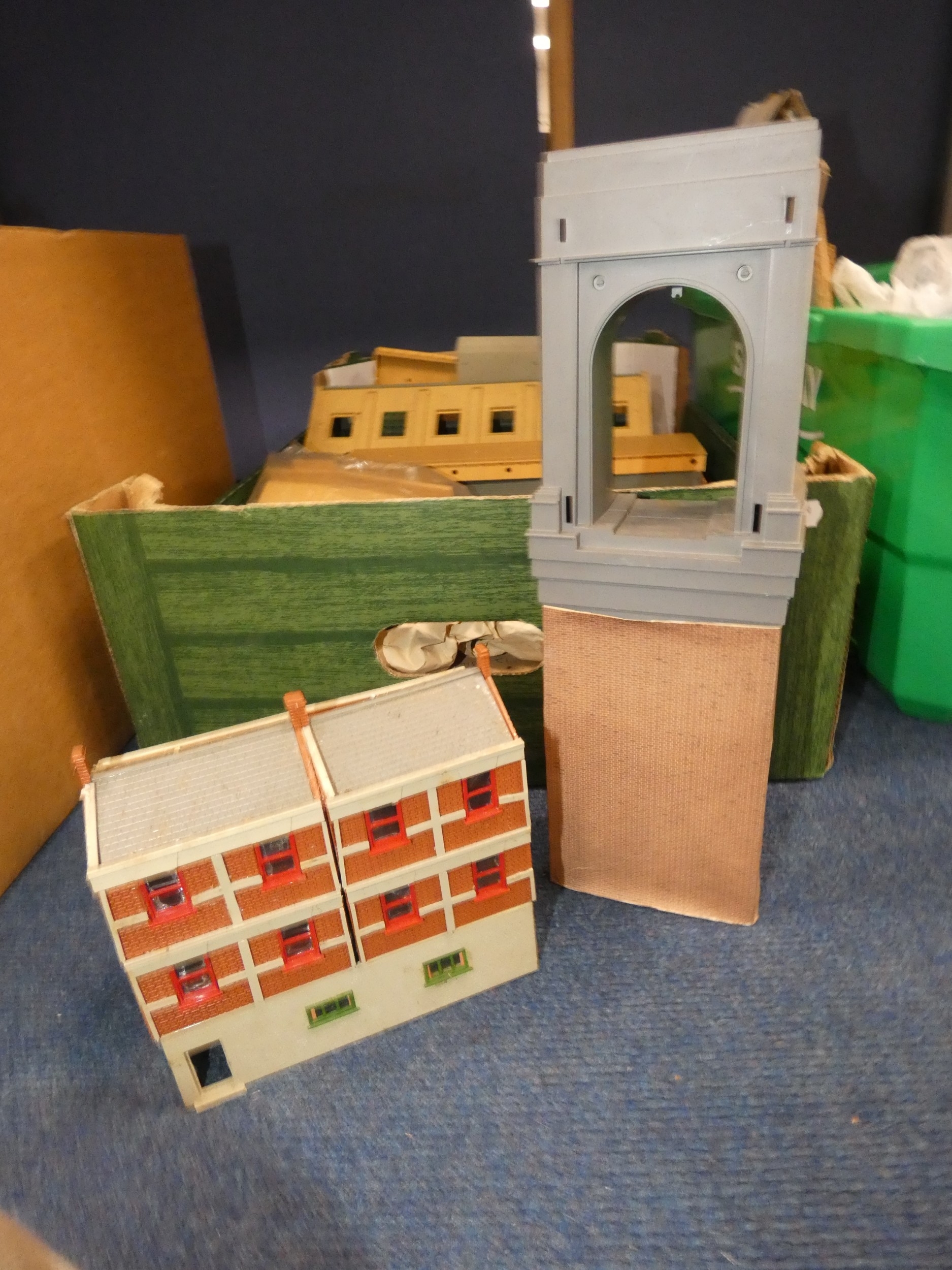 Three cartons of track, buildings etc.