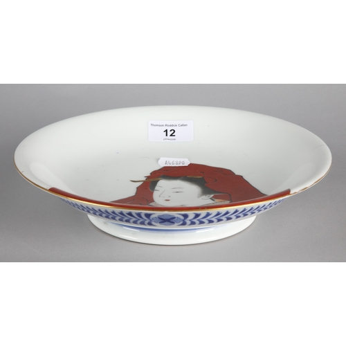 12 - Japanese Geisha portrait plate, marks to base, 23cm diameter.