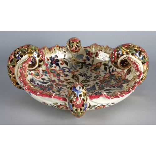14 - Zsolnay Budapest pierced floral bowl, 26cm w.