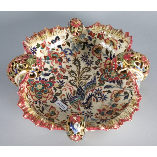 14 - Zsolnay Budapest pierced floral bowl, 26cm w.