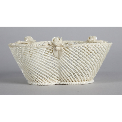 23 - Belleek floral encrusted pierced basket, 14cm w.