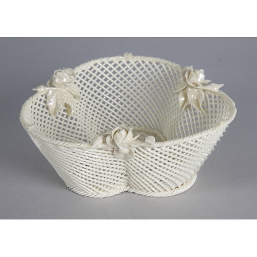 23 - Belleek floral encrusted pierced basket, 14cm w.