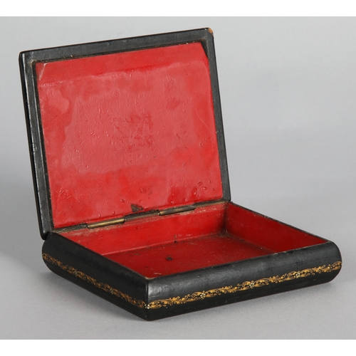 38 - Russian hand-painted lacquer box depicting a mythical scene, 12cm x 10cm.